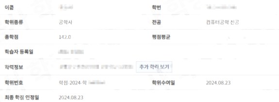 학점은행제 컴퓨터공학 전공 학습자 정보 (공학사 · 총학점 142)
